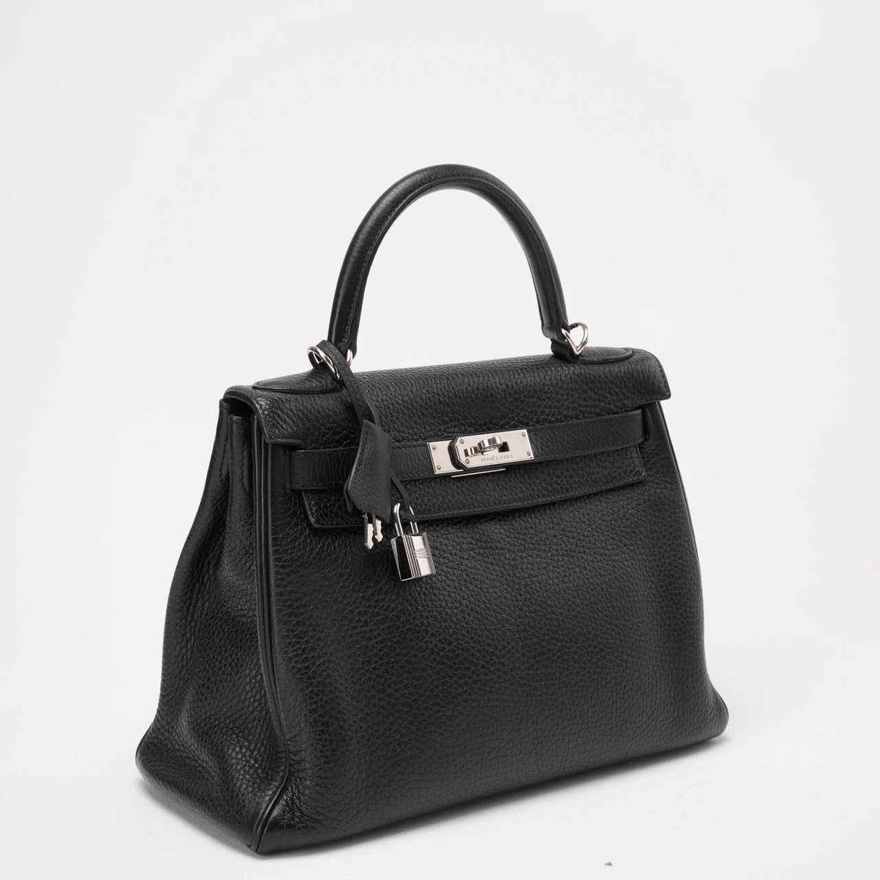 Hermès Black Kelly 28 P Square Togo Leather Palladium