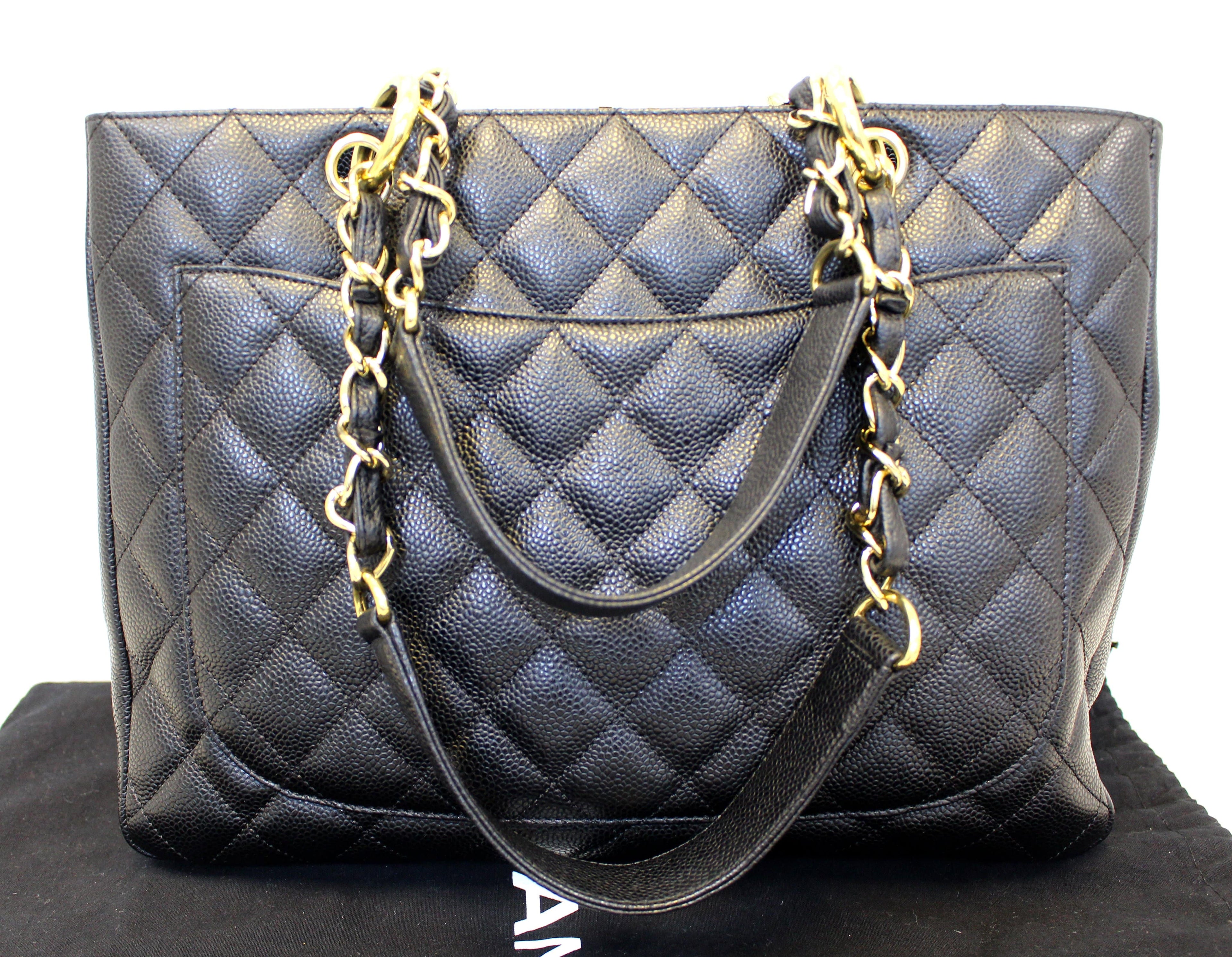 CHANEL Black Caviar Leather Grand Shopping Tote Bag