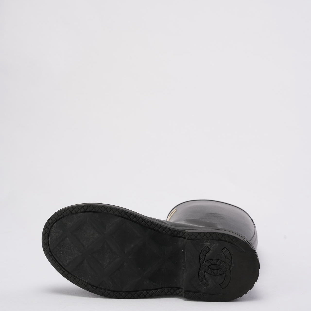 Chanel Classic Rain Boots in Black / White With CC Logo 38