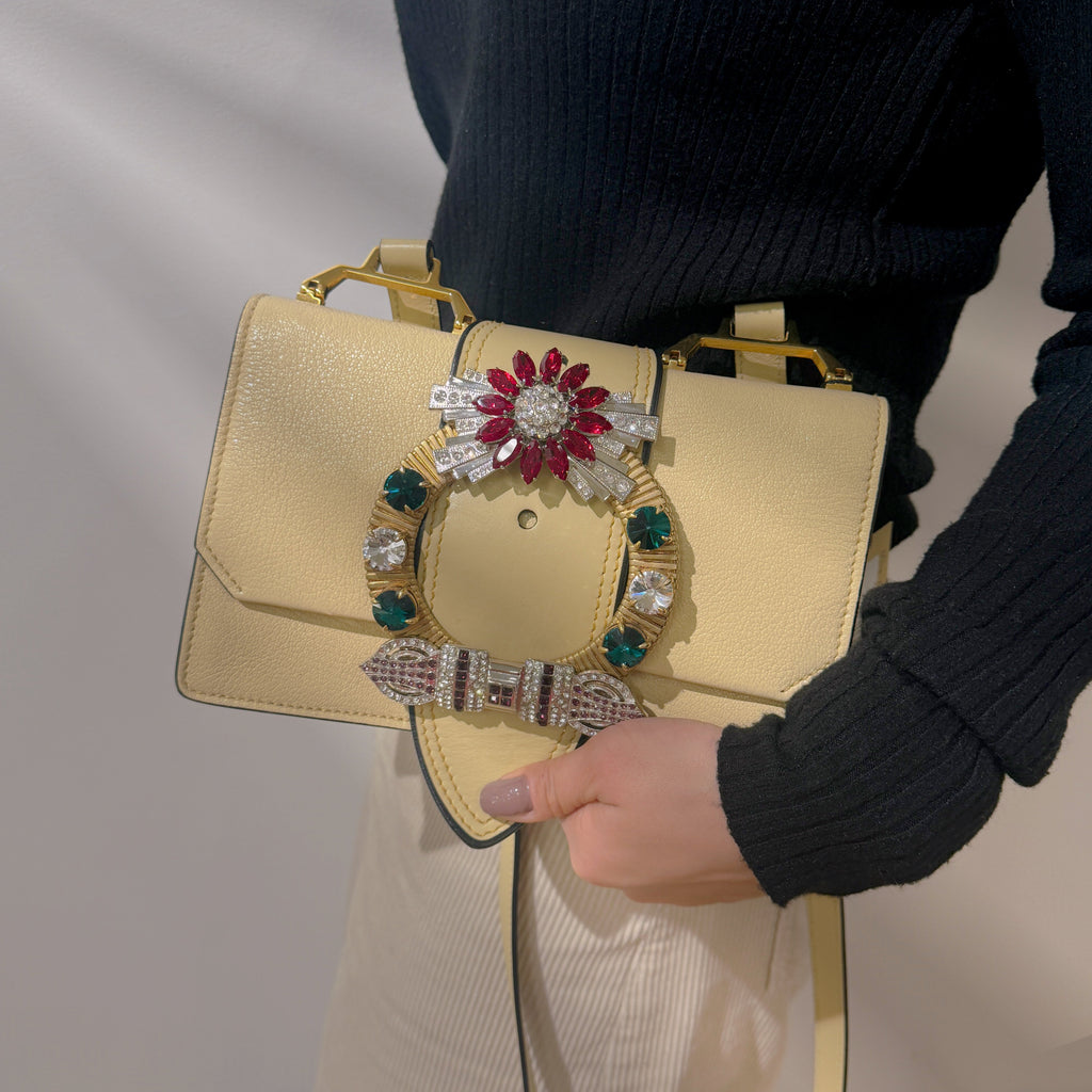 MiuMiu Raffia Madras Crystal Embellished Lady Shoulder Bag TWS