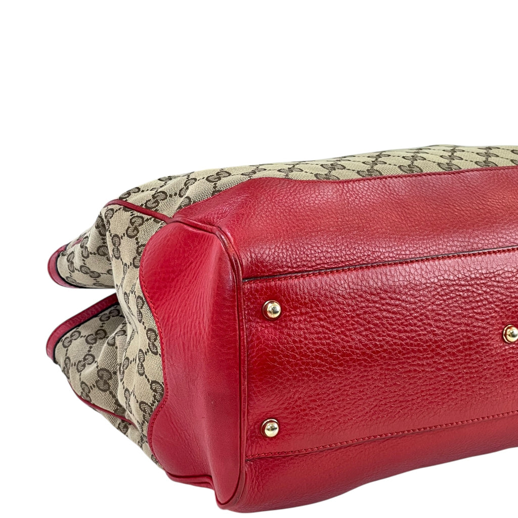 Gucci Diana Bamboo Tote GG Canvas Red Leather