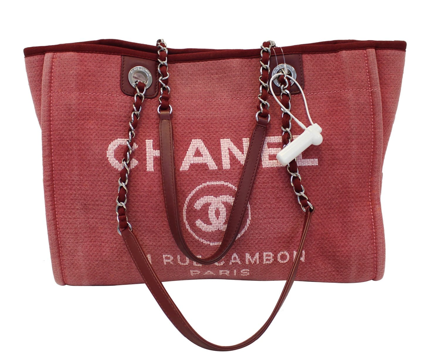 CHANEL Hot Pink Canvas Deauville Medium Tote Bag