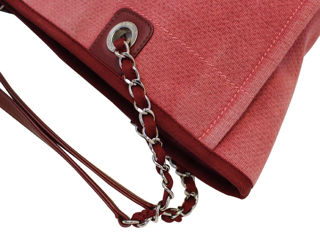 CHANEL Hot Pink Canvas Deauville Medium Tote Bag