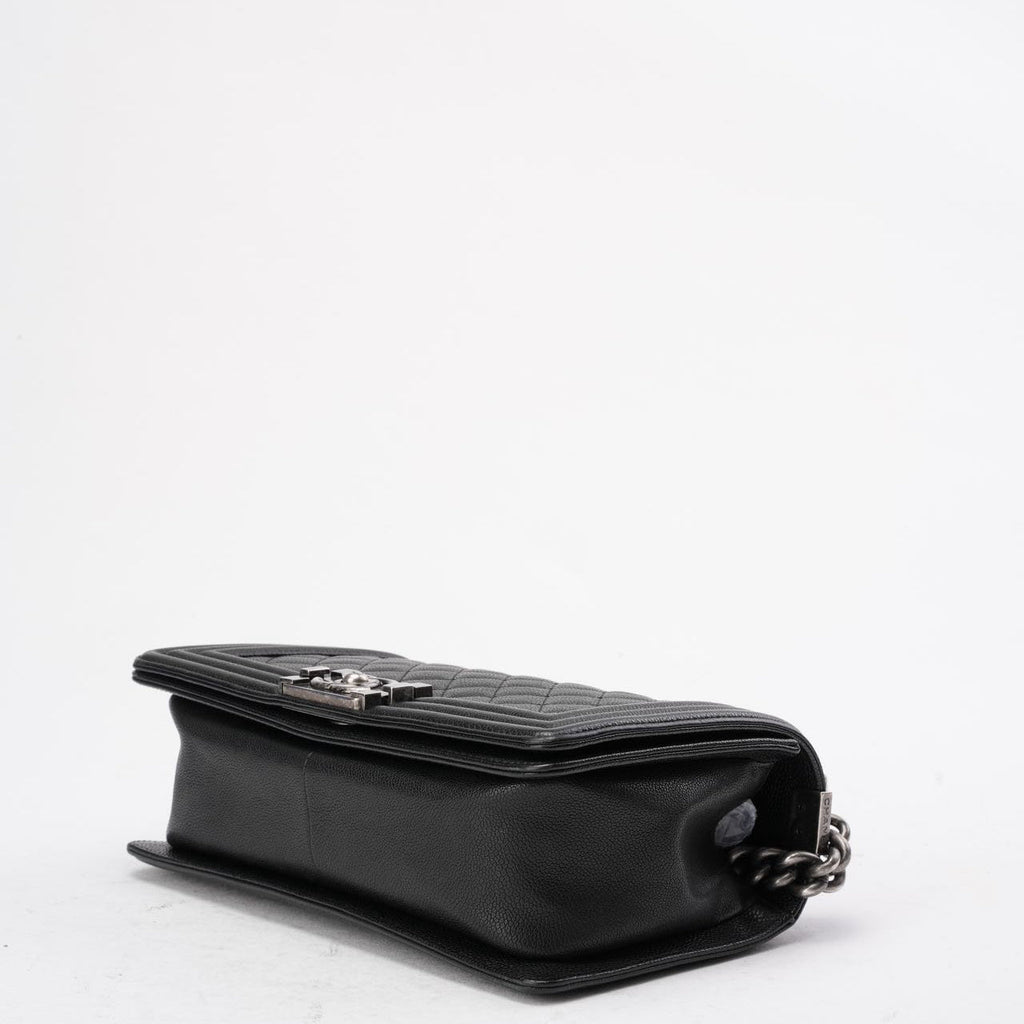 Chanel Boy Medium Black Flap Bag Quilted Caviar 2017