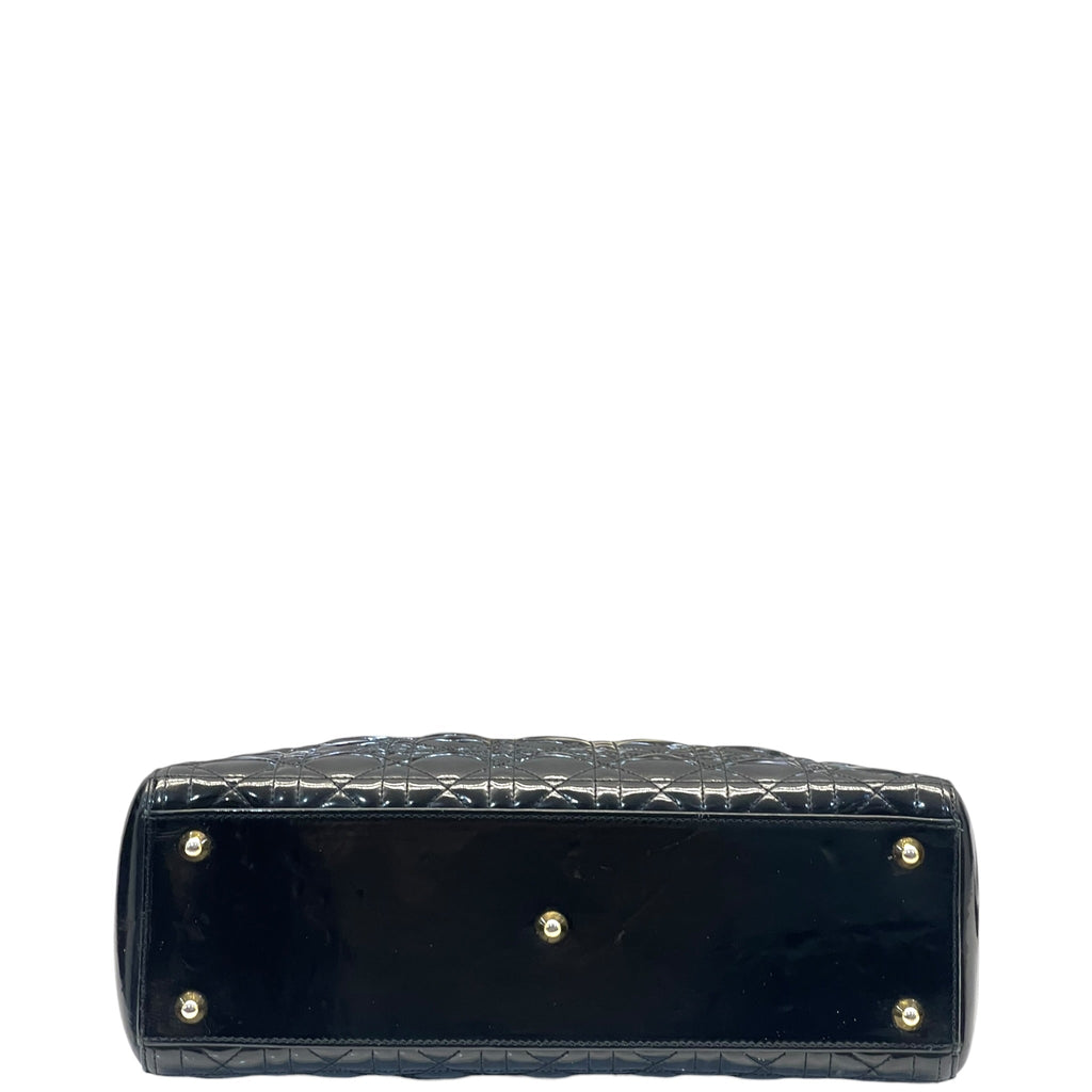 Christian Dior Lady Dior Large Black Patent Cannage