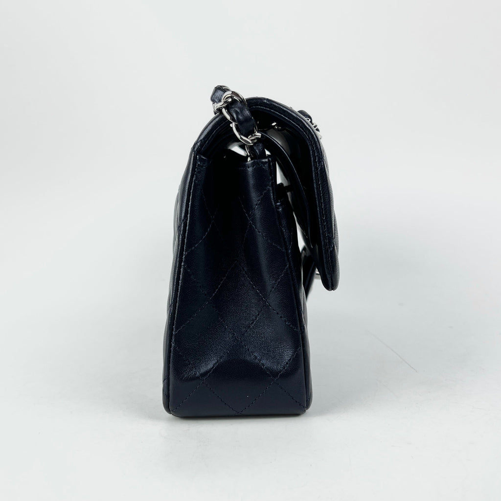 Chanel Small Double Classic Flap Metallic Navy