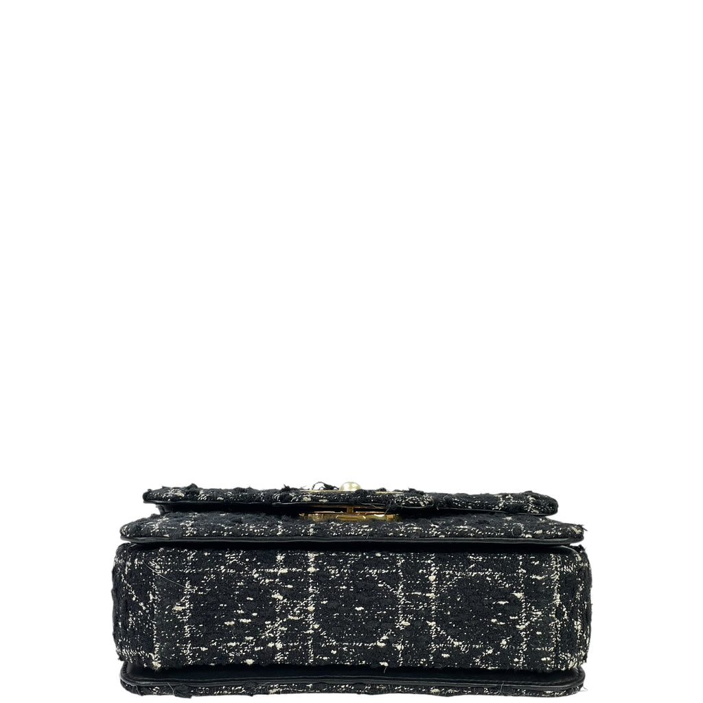 Dior Jolie Top Handle Bag Black Tweed/White Cannage Motif