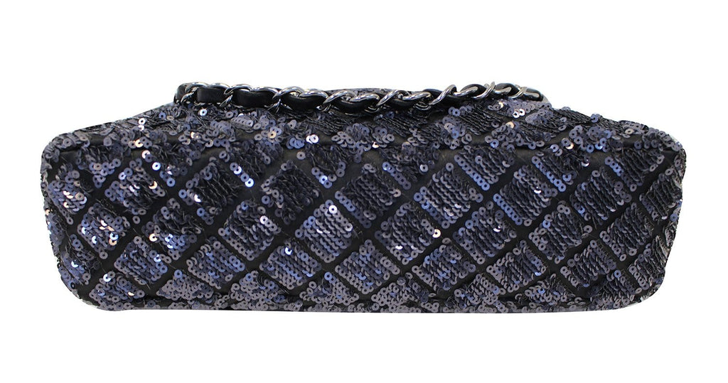 CHANEL Navy Blue/Dark Grey Sequin Flap Shoulder Bag Limited Edition