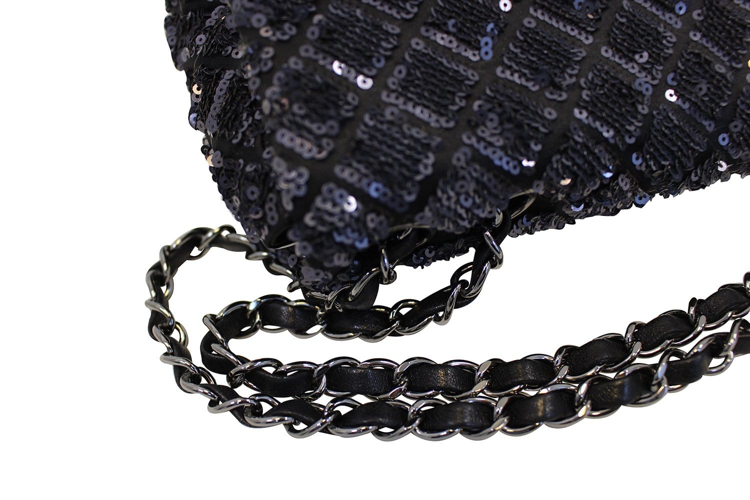 CHANEL Navy Blue/Dark Grey Sequin Flap Shoulder Bag Limited Edition
