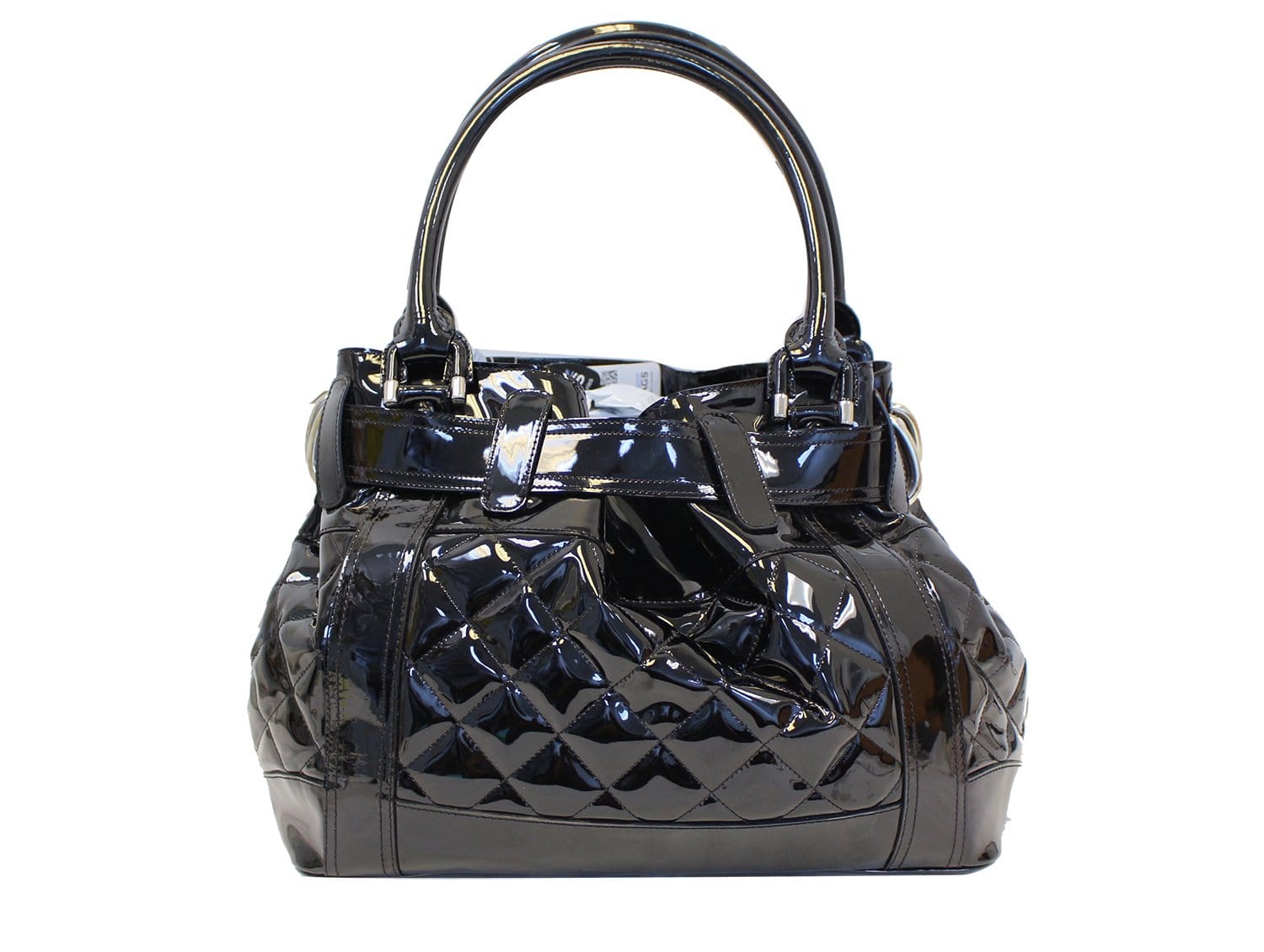 BURBERRY Black Quilted Patent Leather Beaton Tote Bag