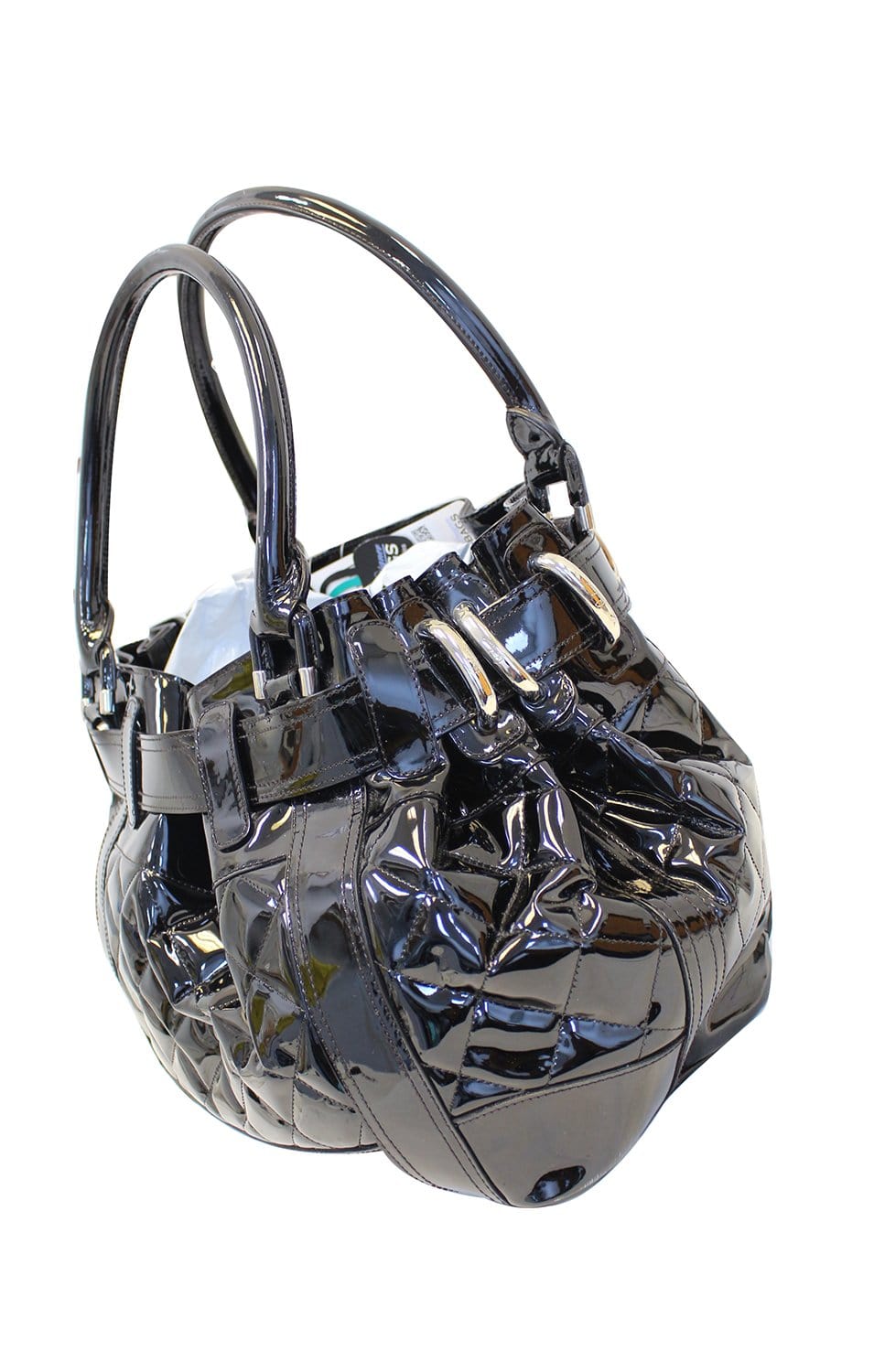 BURBERRY Black Quilted Patent Leather Beaton Tote Bag