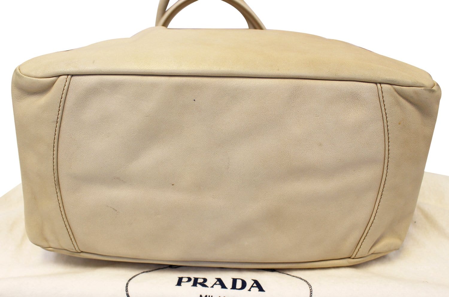 PRADA Nappa Frills Shopping Beige Leather Tote Bag