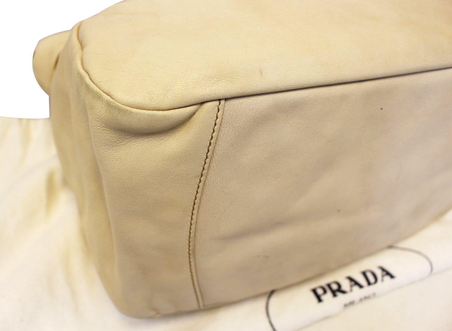 PRADA Nappa Frills Shopping Beige Leather Tote Bag