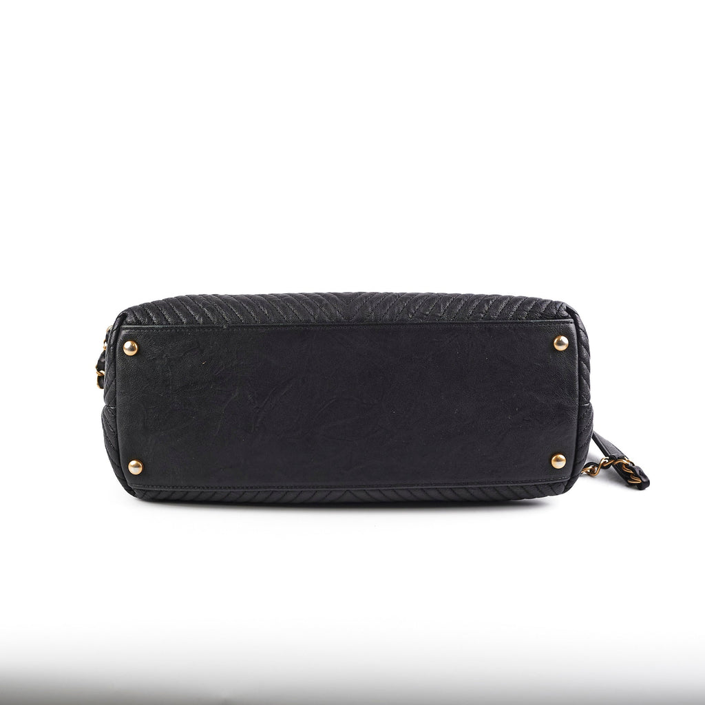 Chanel Surpique Chevron Tote Black