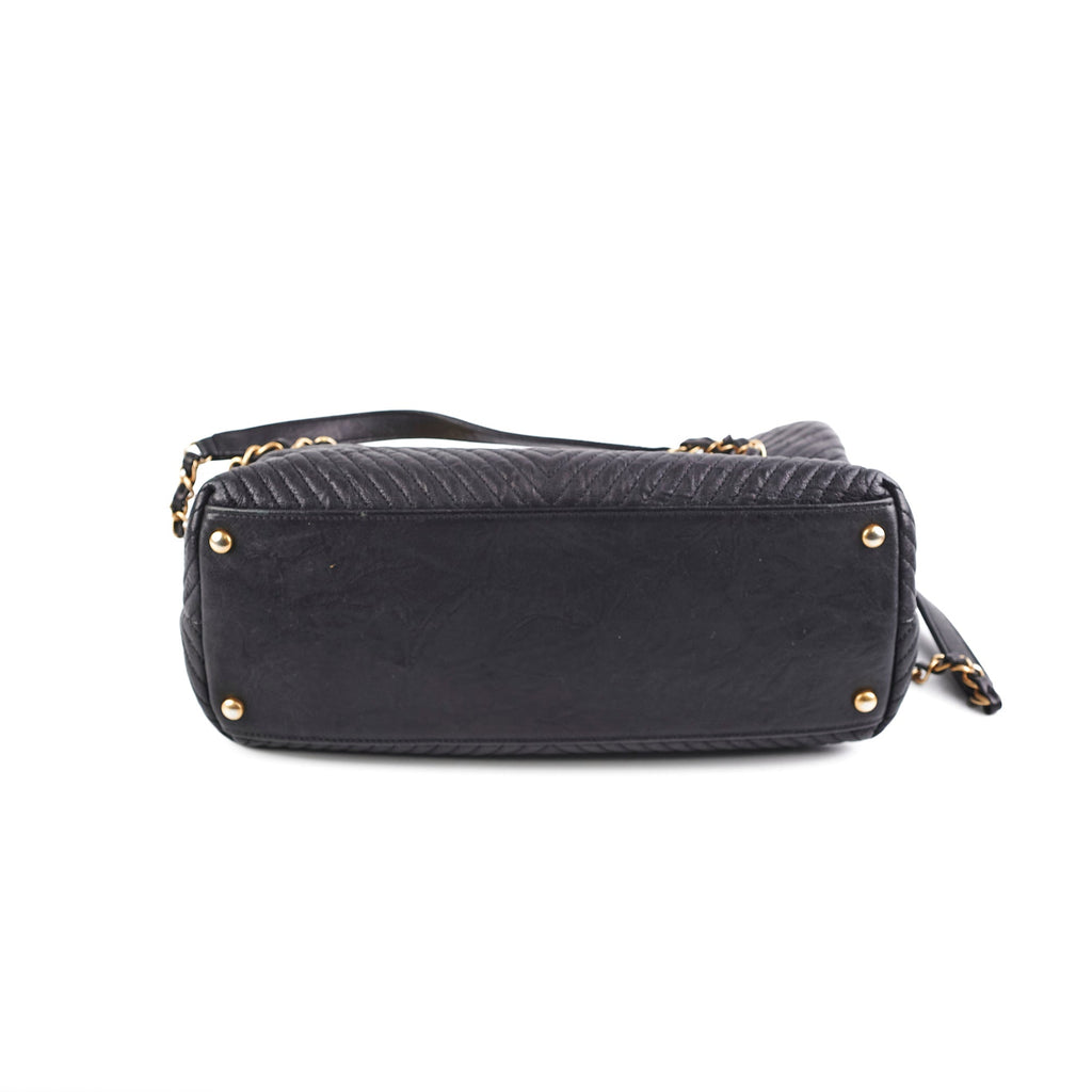Chanel Surpique Chevron Tote Black