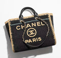 Chanel Black, Beige, Light Green Cotton Crochet Large Deauville Tote Gold Hardware