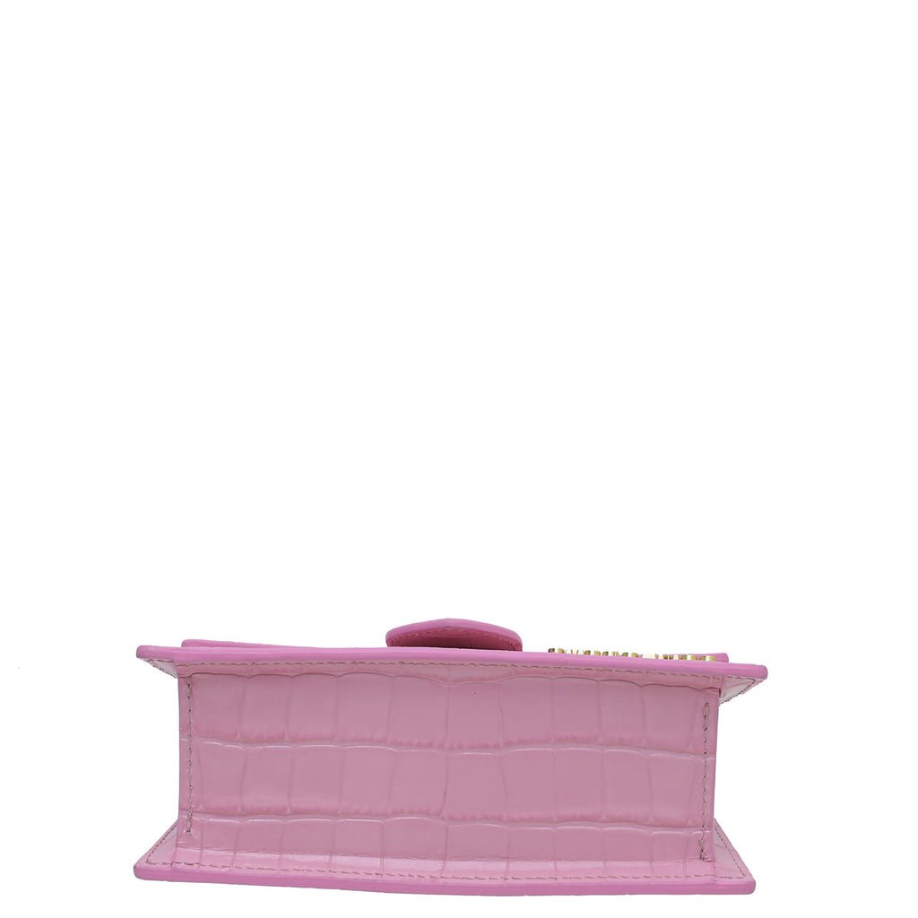 Jacquemus Pink Croc Effect Le Bambino Le Raphia Bag