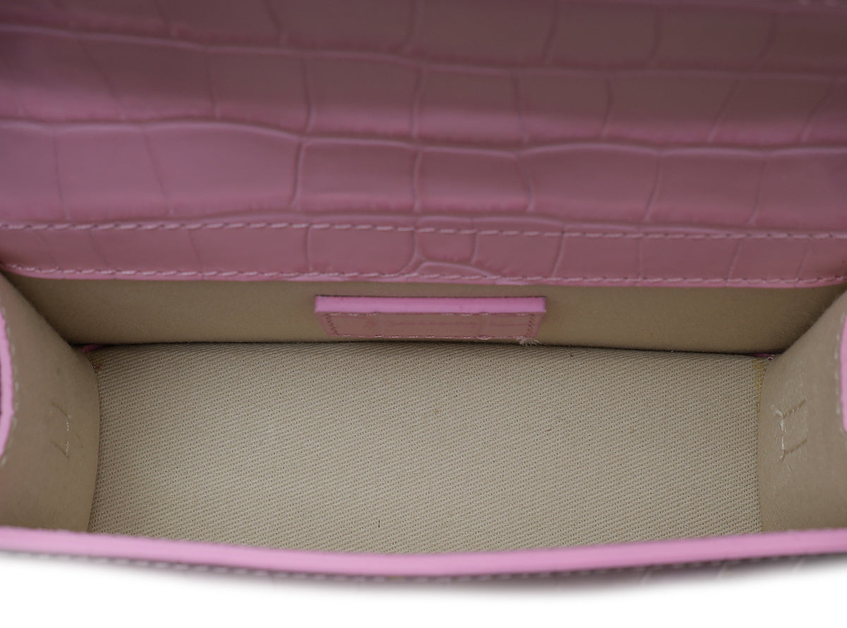 Jacquemus Pink Croc Effect Le Bambino Le Raphia Bag
