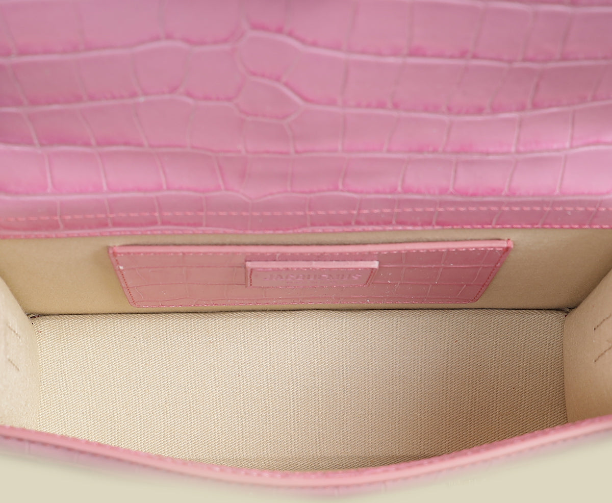 Jacquemus Pink Crocodile Embossed Le Grand Bambino Bag