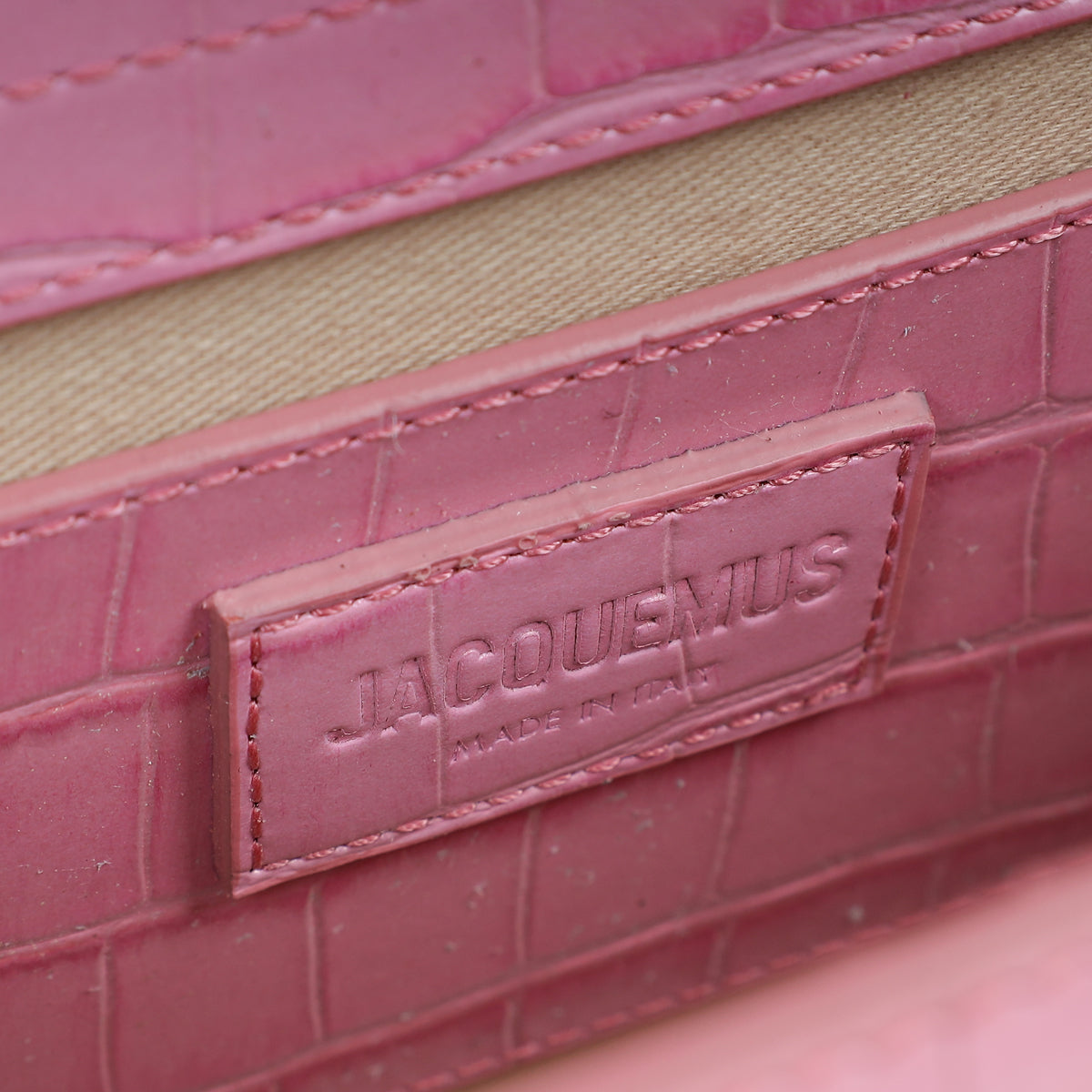 Jacquemus Pink Crocodile Embossed Le Grand Bambino Bag