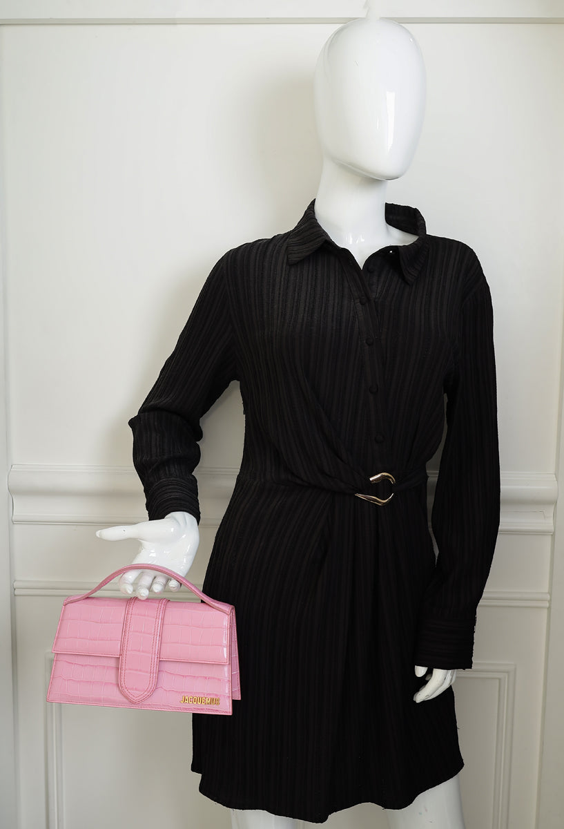 Jacquemus Pink Crocodile Embossed Le Grand Bambino Bag