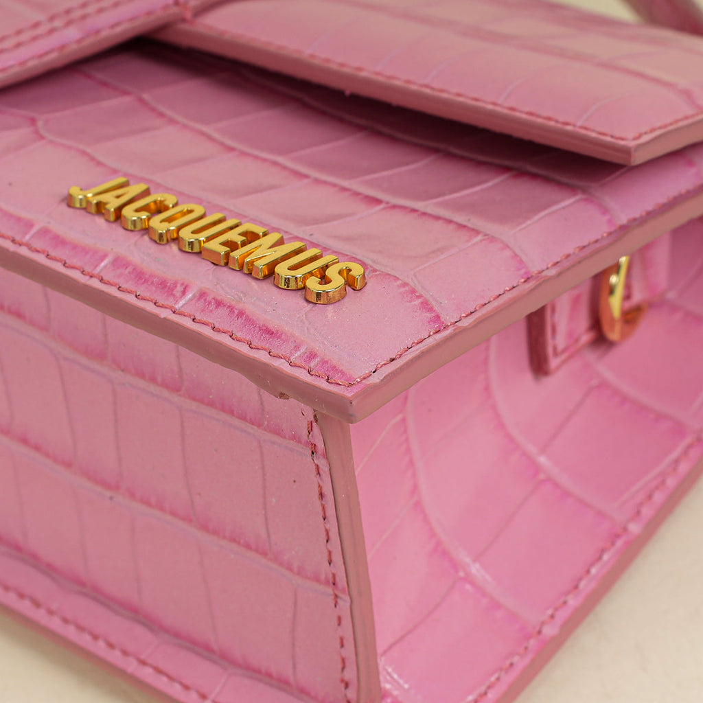 Jacquemus Pink Crocodile Embossed Le Grand Bambino Bag
