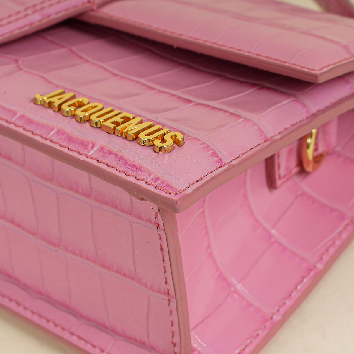 Jacquemus Pink Crocodile Embossed Le Grand Bambino Bag