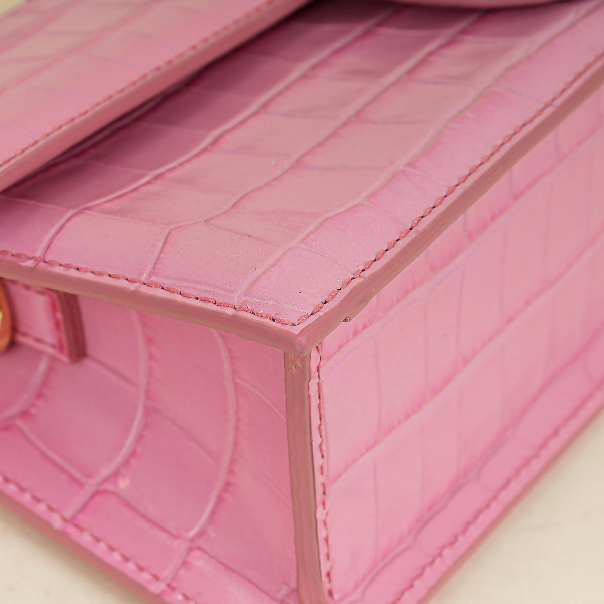 Jacquemus Pink Crocodile Embossed Le Grand Bambino Bag