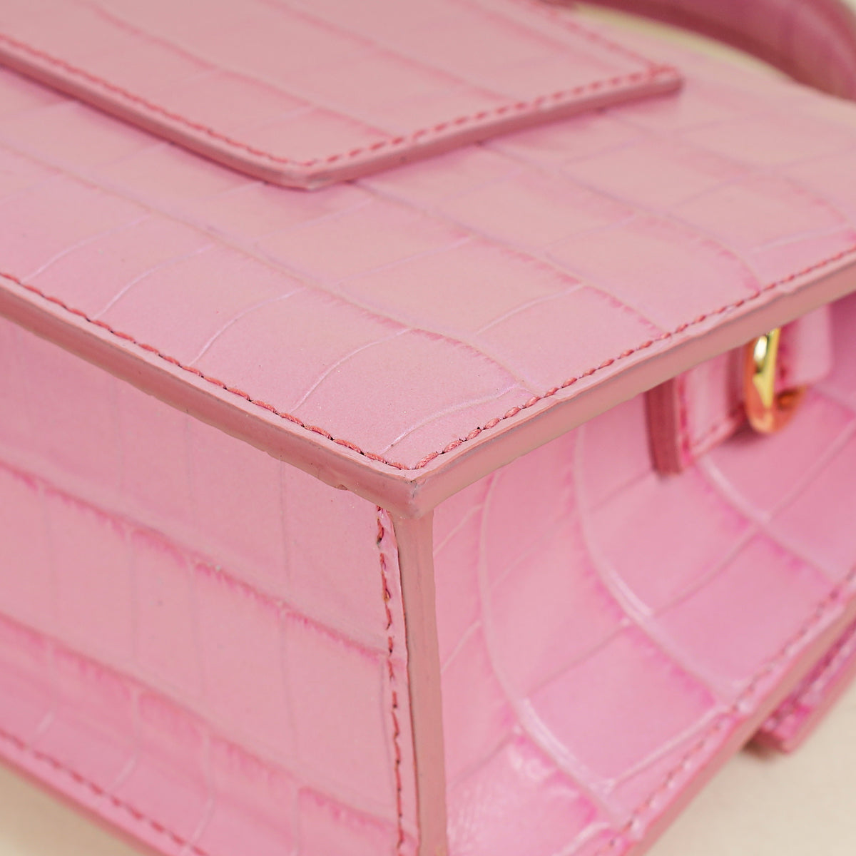 Jacquemus Pink Crocodile Embossed Le Grand Bambino Bag