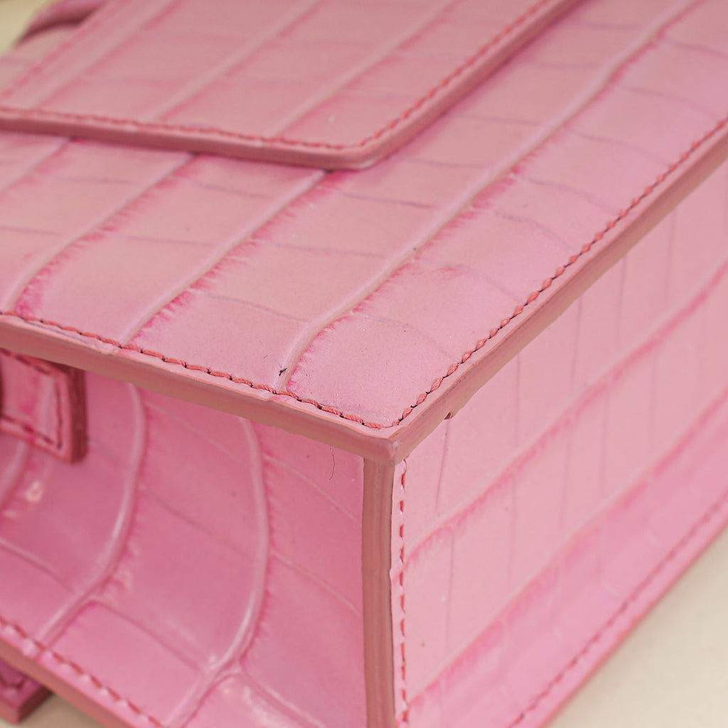 Jacquemus Pink Crocodile Embossed Le Grand Bambino Bag