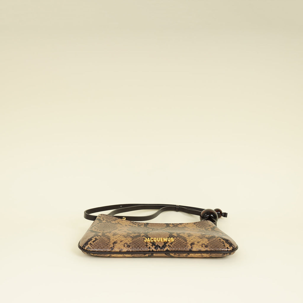 Jacquemus Dark Brown Le Bisou Perle Python-Embossed Shoulder Bag