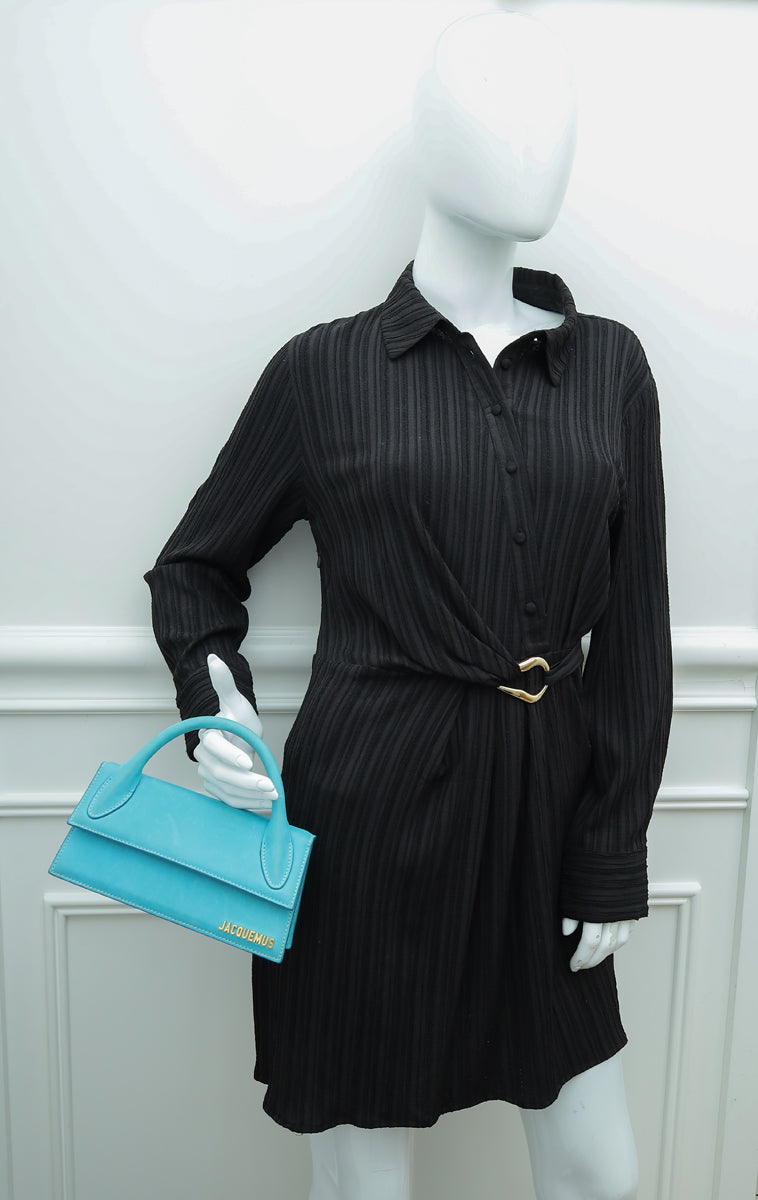 Jacquemus Turquoise Suede Le Chiquito Long Top Handle Bag