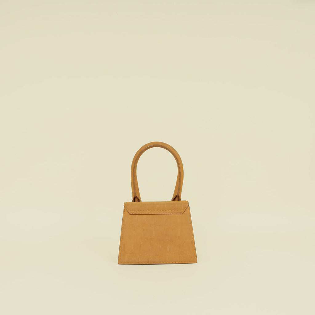 Jacquemus Light Brown Crocodile Embossed Le Chiquito Moyen Top Handle Bag