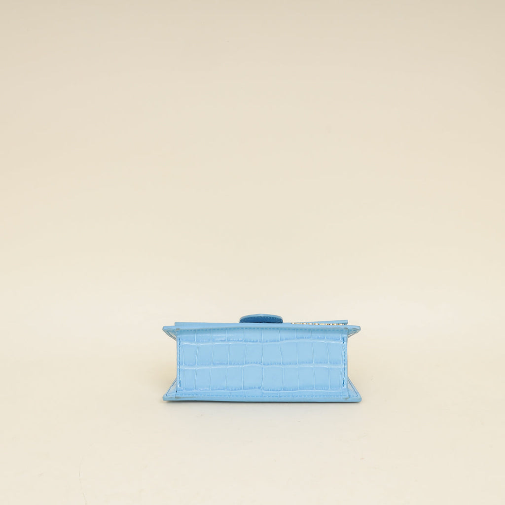 Jacquemus Light Blue Croco Embossed Le Bambino Les Classiques Small Bag