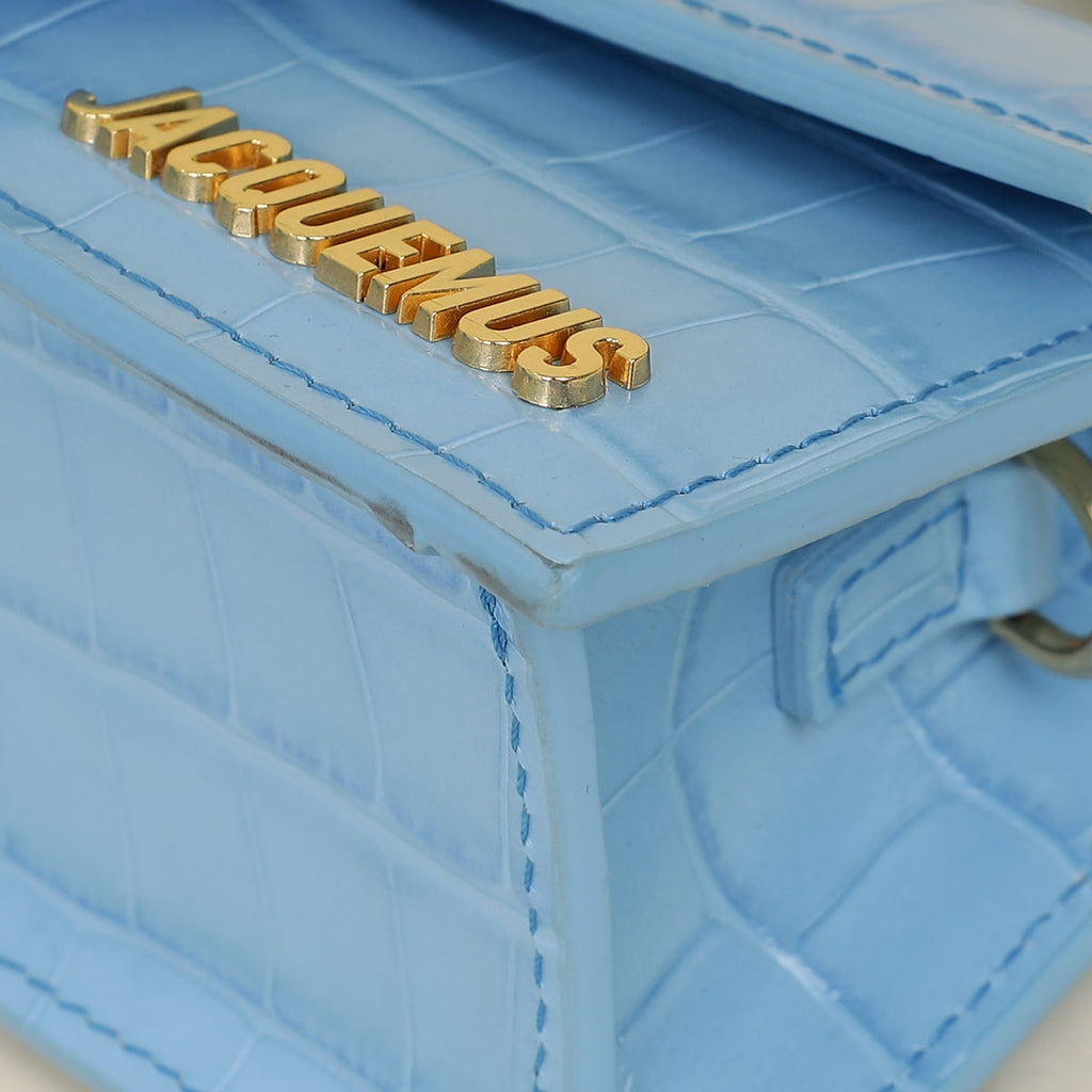 Jacquemus Light Blue Croco Embossed Le Bambino Les Classiques Small Bag