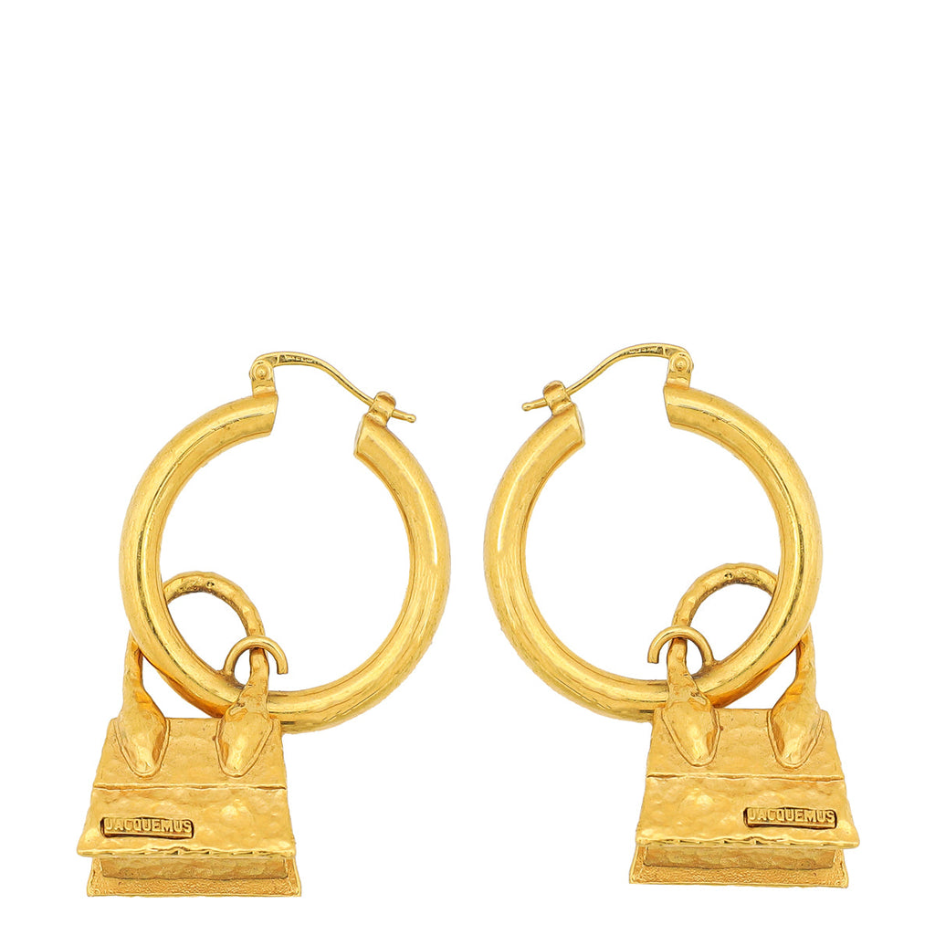 Jacquemus Gold Finish Chiquito Pendant Hoop Earrings