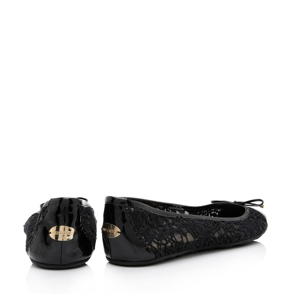 Jimmy Choo Lace Patent Leather Waltz Ballerina Flats - Size 9.5 / 39.5 (SHF-Kwe07p)