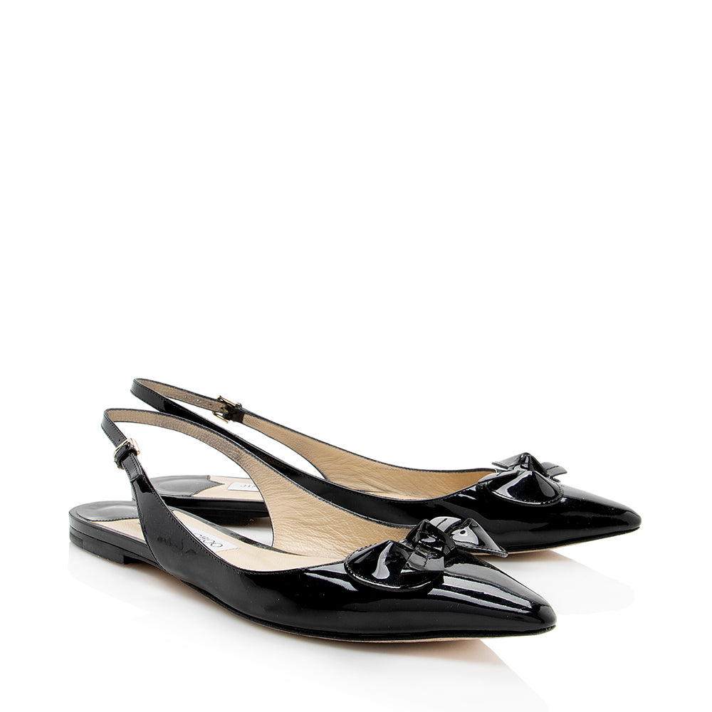 Jimmy Choo Patent Leather Blare Bow Flats - Size 9 / 39 (SHF-17941)