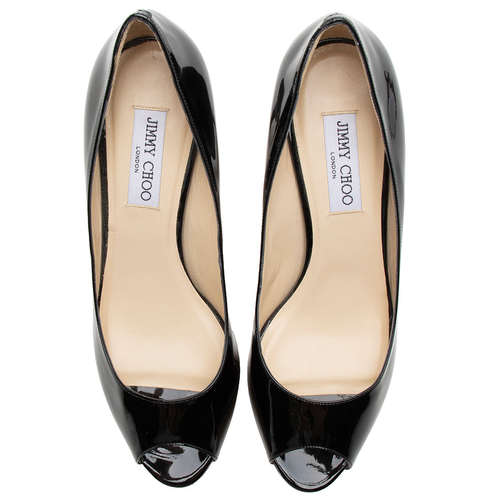 Jimmy Choo Patent Leather Isabel Peep Toe Pumps - Size 10 / 40 (SHF-16982)
