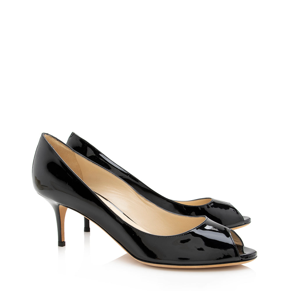 Jimmy Choo Patent Leather Isabel Peep Toe Pumps - Size 10 / 40 (SHF-16982)