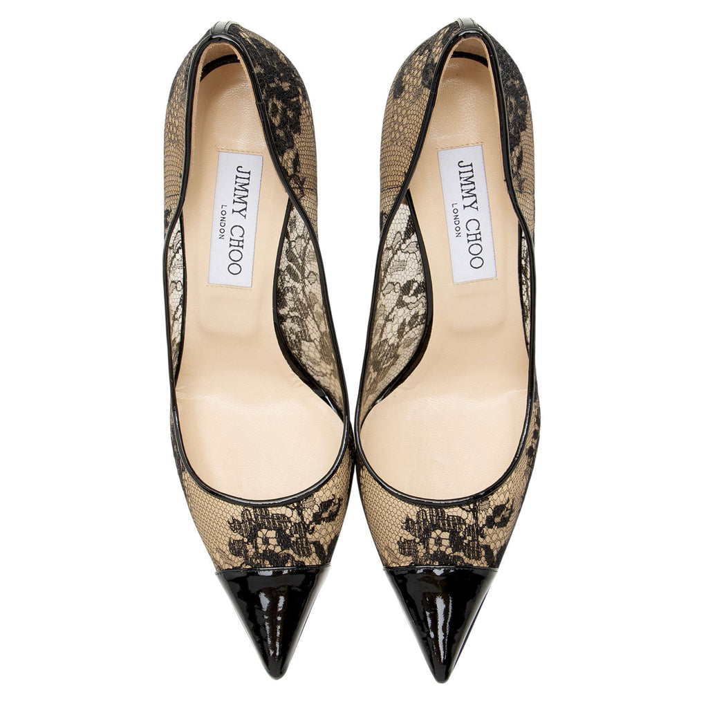 Jimmy Choo Patent Leather Lace Amika Pumps - Size 7.5 / 37.5