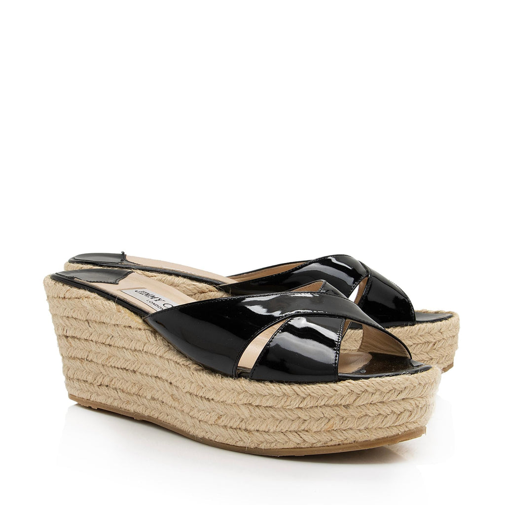 Jimmy Choo Patent Leather Paisley Espadrille Wedge Sandals - Size 9 / 39 (SHF-xcqWQu)
