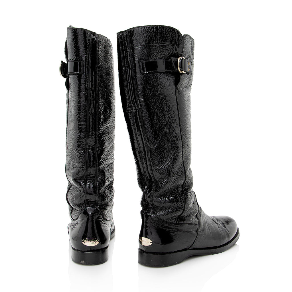 Jimmy Choo Patent Leather Shearling Yanis Knee High Boots - Size 7 / 37 (SHF-22761)