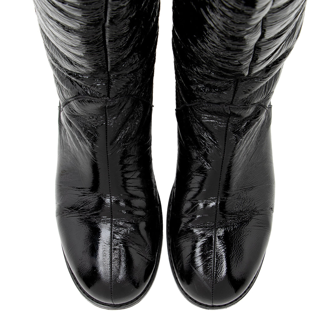 Jimmy Choo Patent Leather Shearling Yanis Knee High Boots - Size 7 / 37 (SHF-22761)