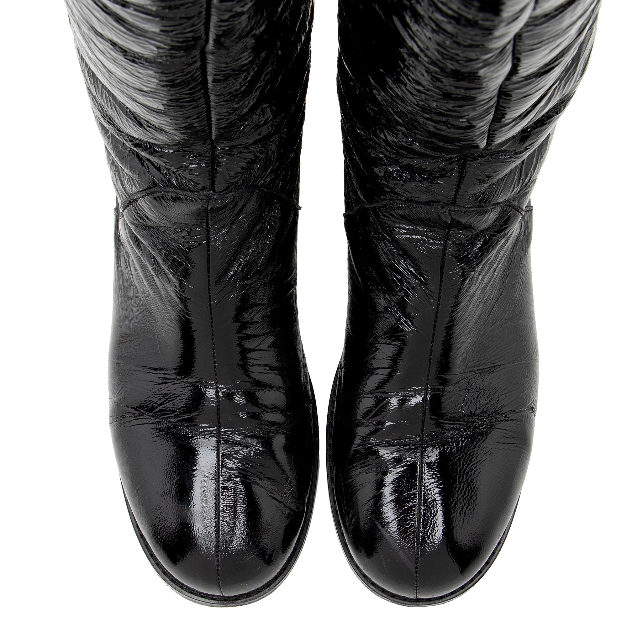 Jimmy Choo Patent Leather Shearling Yanis Knee High Boots - Size 7 / 37 (SHF-22761)