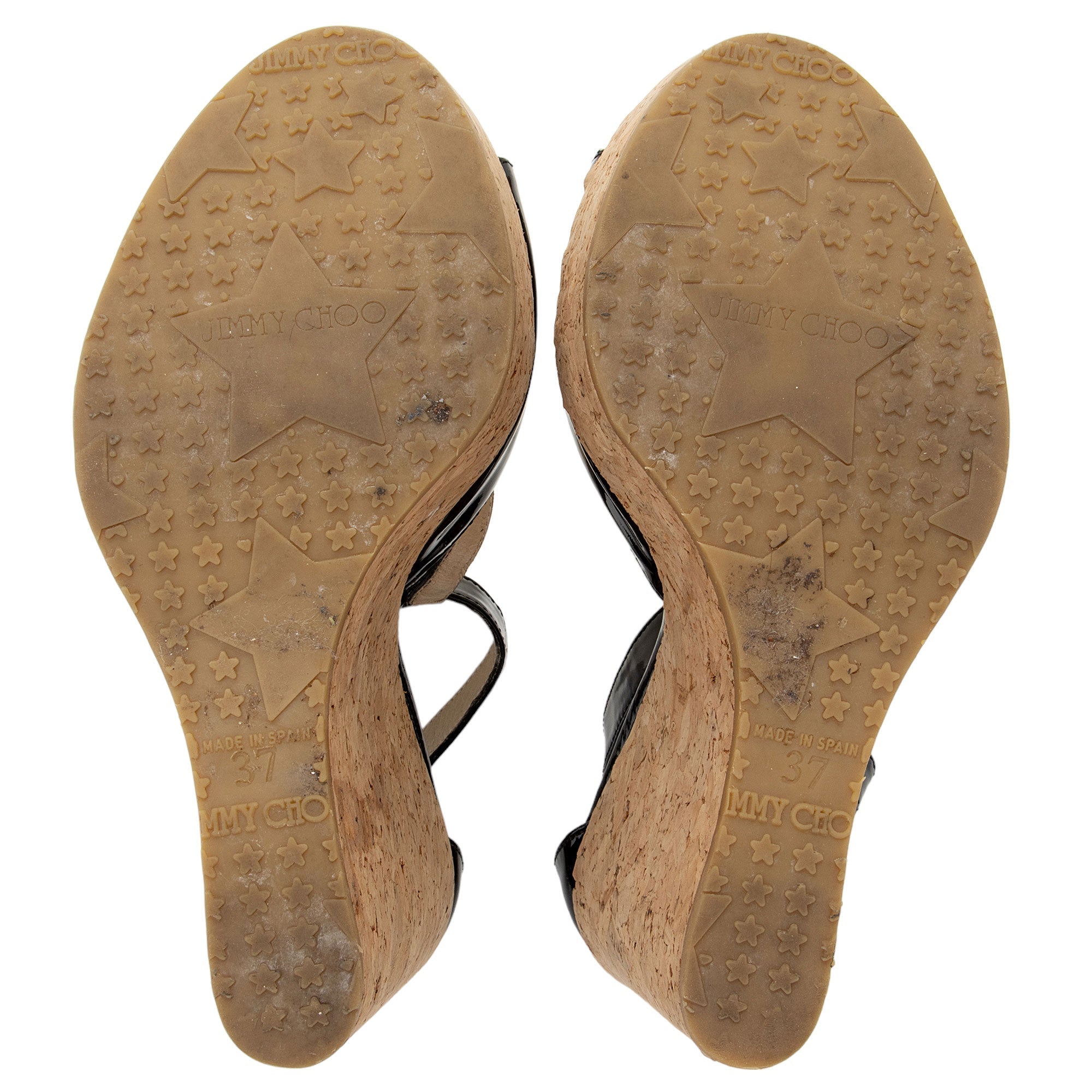 Jimmy Choo Patent Leather T-Strap Wedge Sandals - Size 7 / 37 (SHF-T1JDdG)
