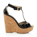 Jimmy Choo Patent Leather T-Strap Wedge Sandals - Size 7 / 37 (SHF-T1JDdG)