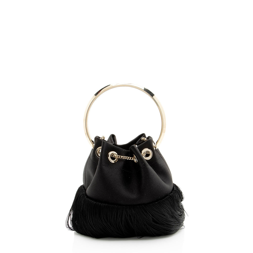 Jimmy Choo Satin Fringe Bon Bon Bucket Bag