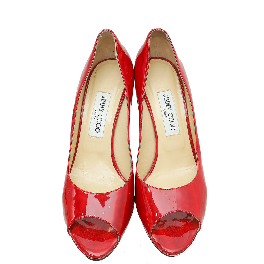 Jimmy Choo Red Peep toe Platform Pumps 39.5