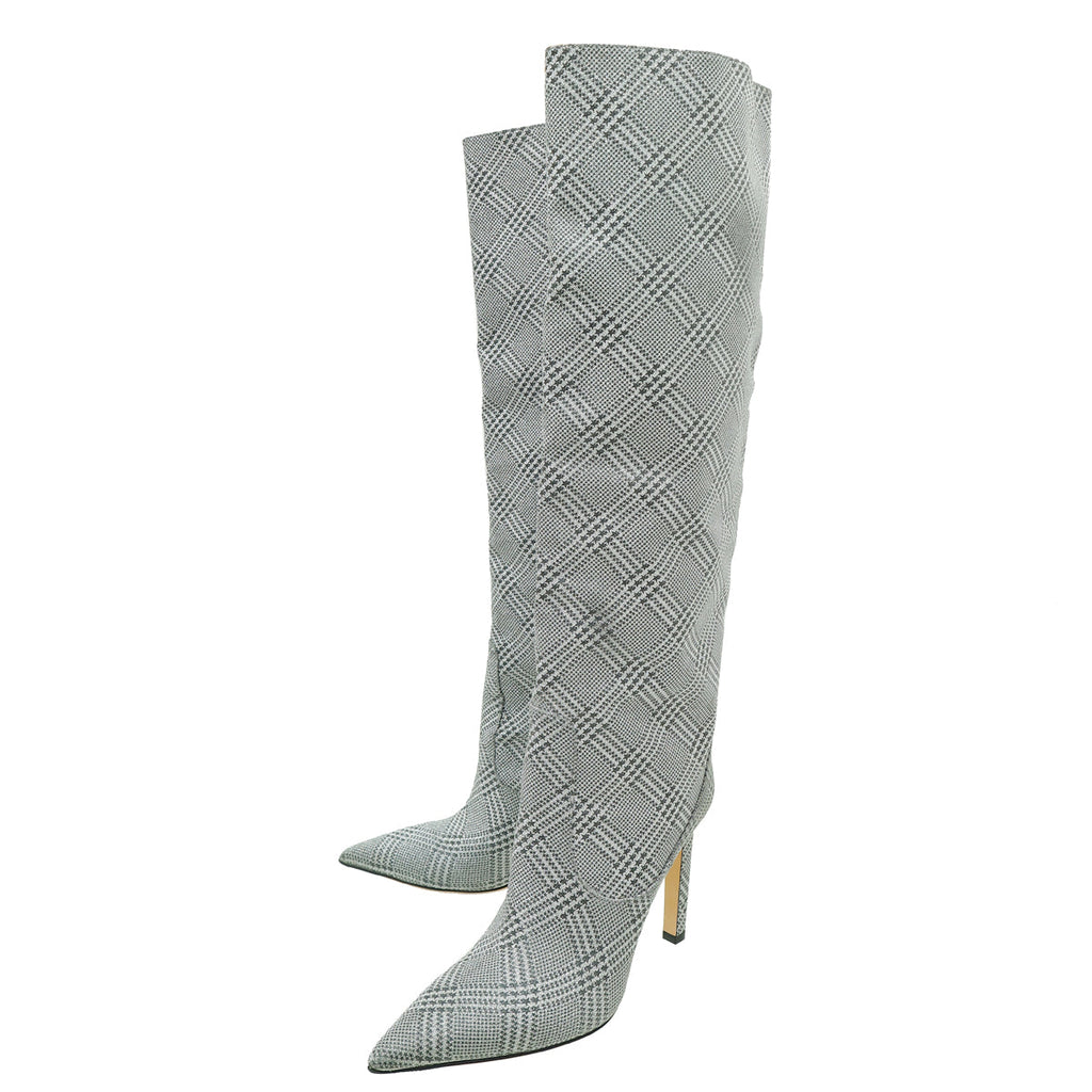 Jimmy Choo Metallic Silver Glitter Knee High Boots 39